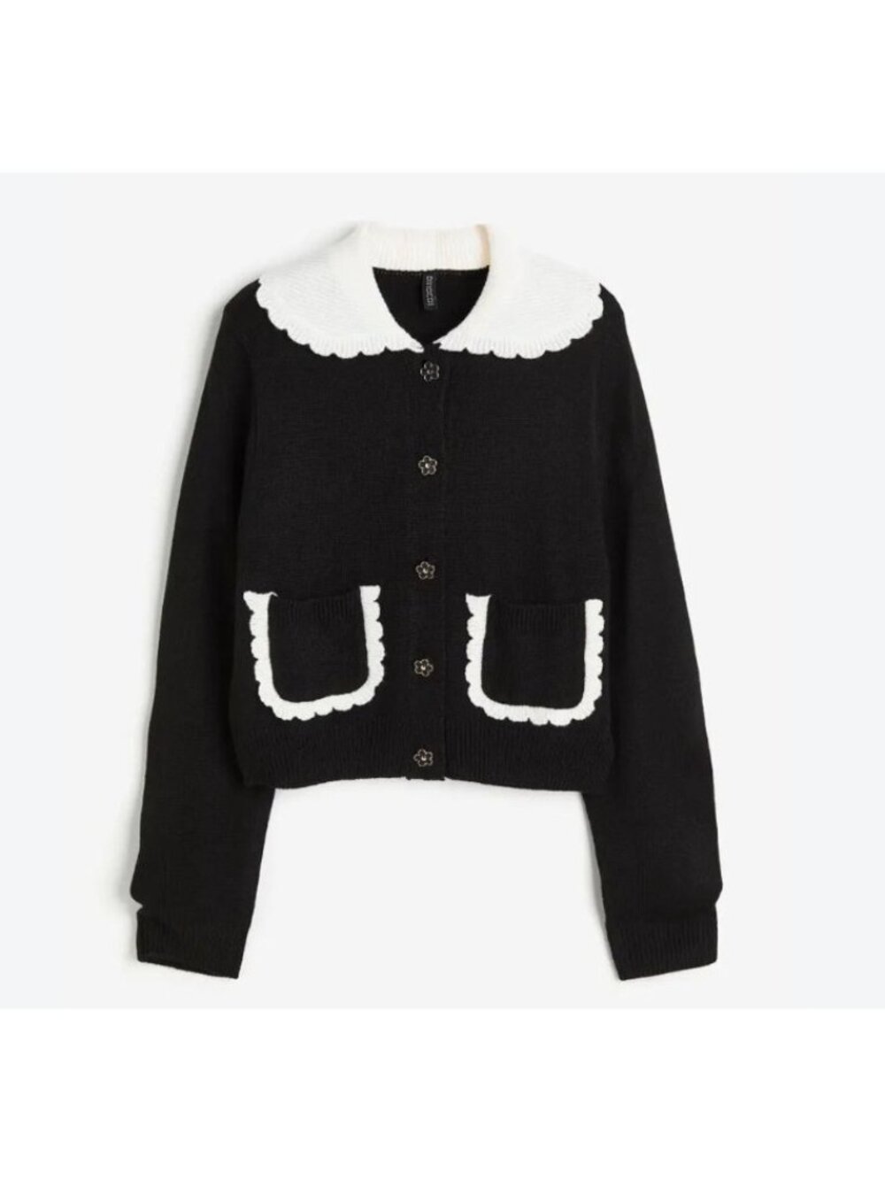 Divided By H & M Peter Pan Collar Cardigan XXL Romantic Fairycore Black/White
